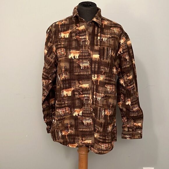 Cabela's Women’s Bear & Moose Print Flannel Button-Up Shirt - Picture 1 of 10